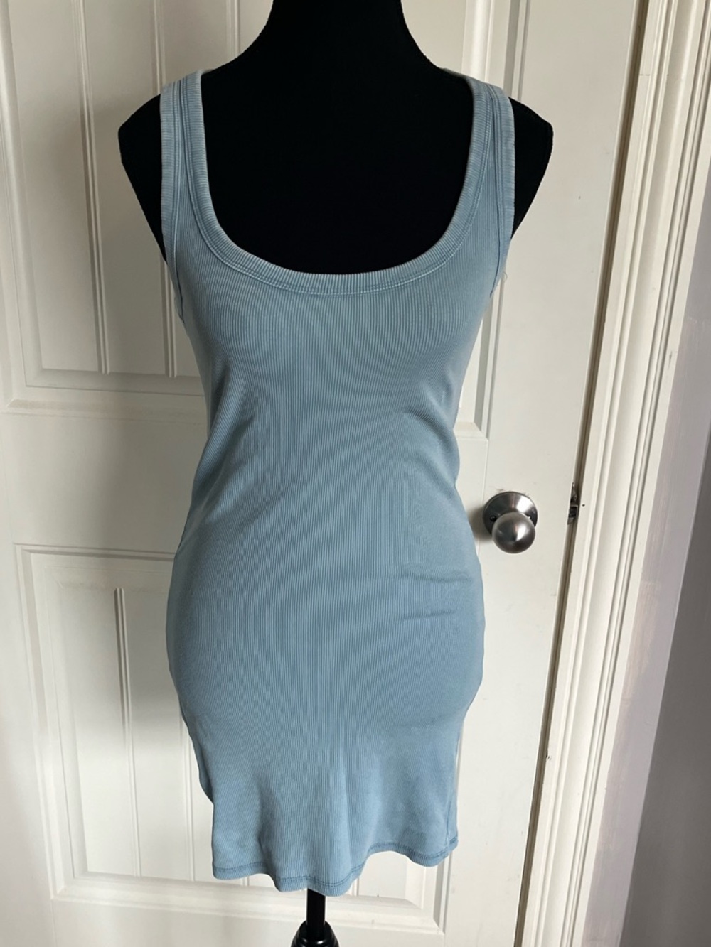 ✨ZARA Summer Ribbed Tank Mini Dress Blue Bodycon Stretch Size M Scoop Neck y2k